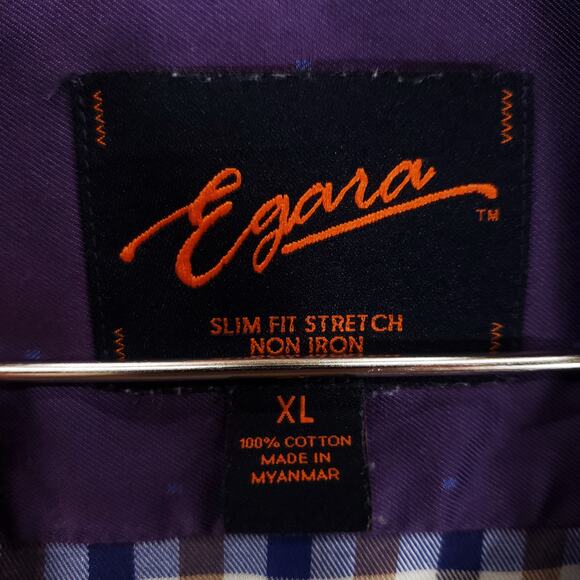 Egara Slim Fit Shirt Mens Extra Large Blue Beige Check Long Sleeve Button Up Top - Picture 6 of 6